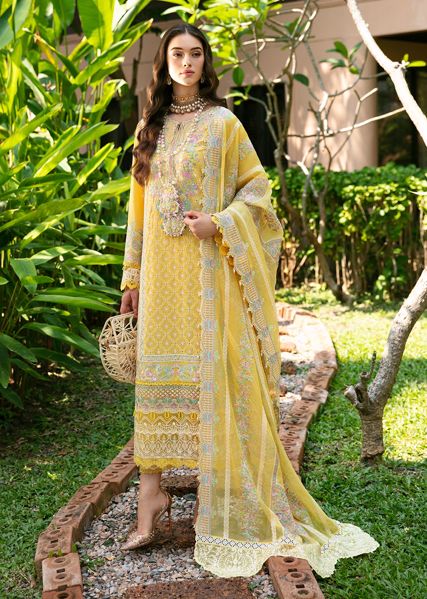 Kanwal Malik 3 Piece Custom Stitched Suit - Yellow - LB286487