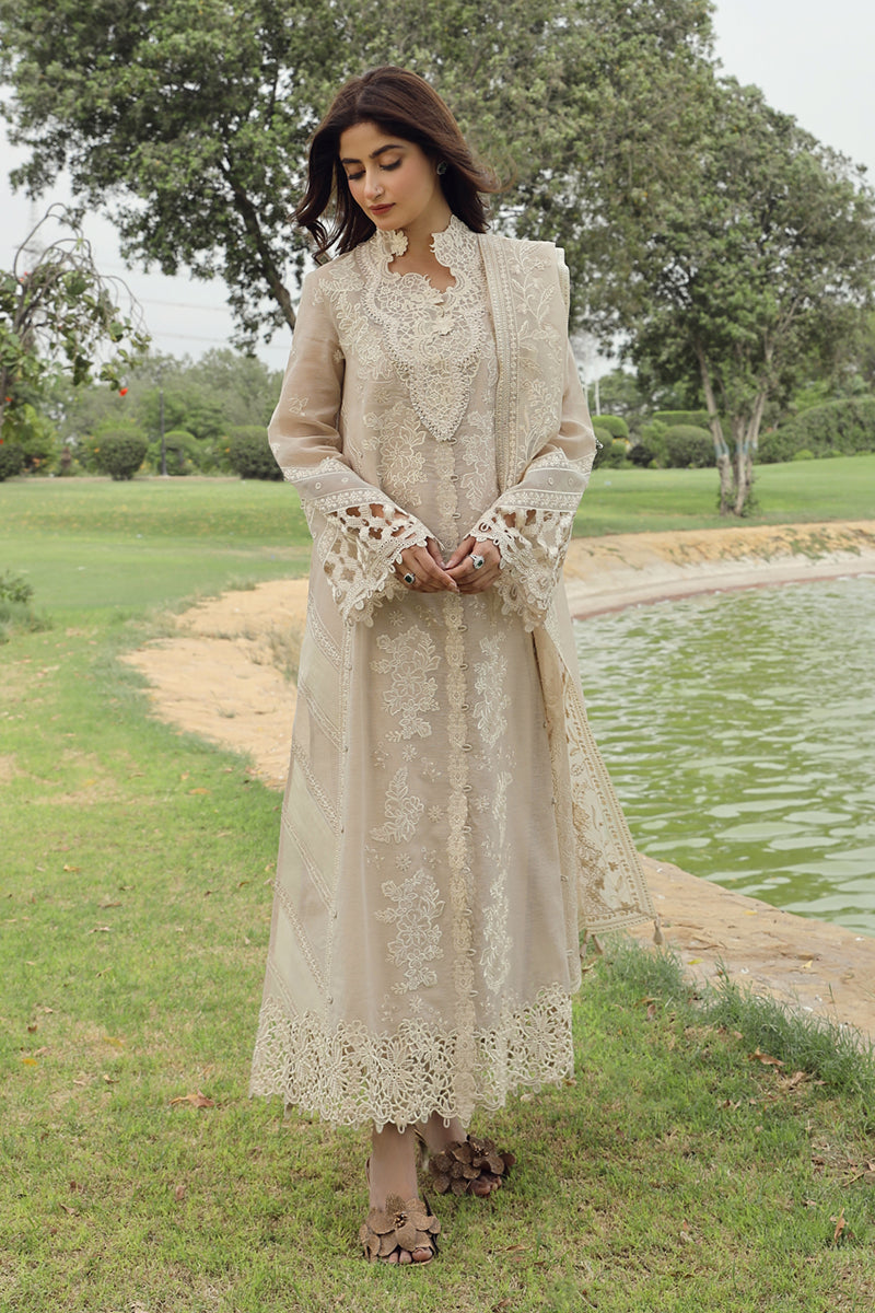 Qalamkar 3 Piece Custom Stitched Suit - Beige - LB286726