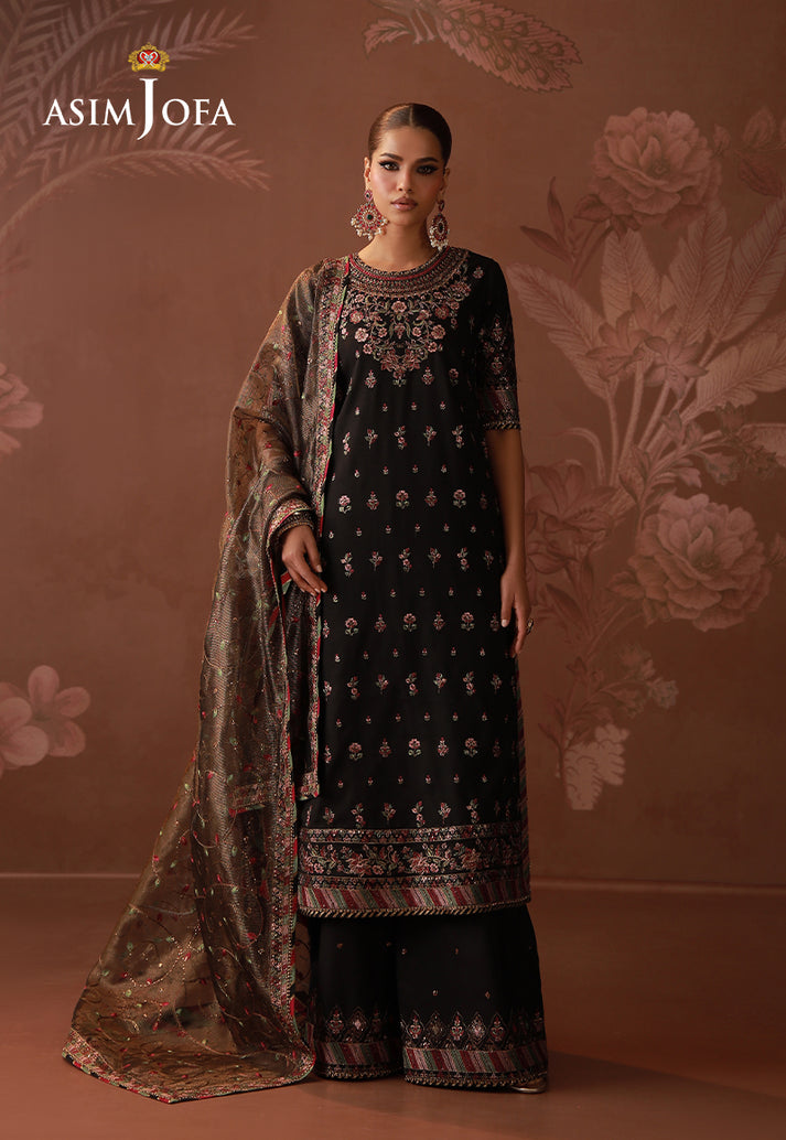 Asim Jofa 3 Piece Custom Stitched Suit - Black - LB31681