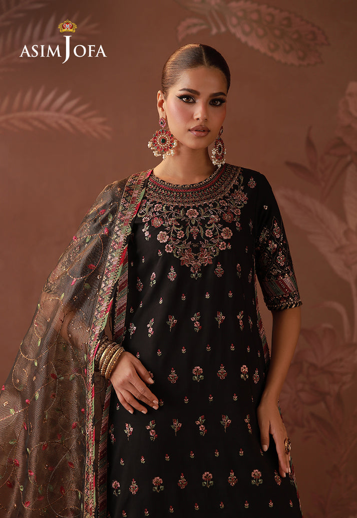 Asim Jofa 3 Piece Custom Stitched Suit - Black - LB31681