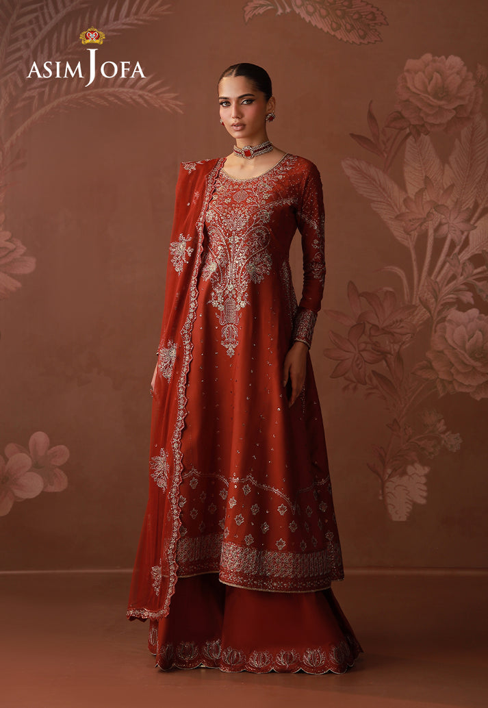 Asim Jofa 3 Piece Custom Stitched Suit - Rust - LB31683