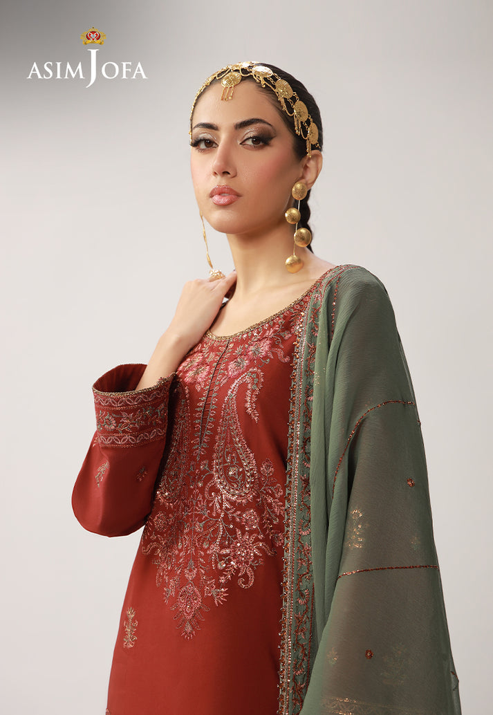 Asim Jofa 3 Piece Custom Stitched Suit - Rust - LB31627