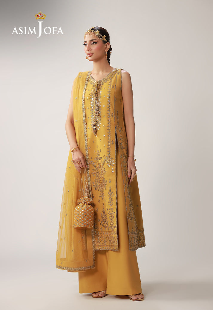 Asim Jofa 3 Piece Custom Stitched Suit - Yellow - LB31624
