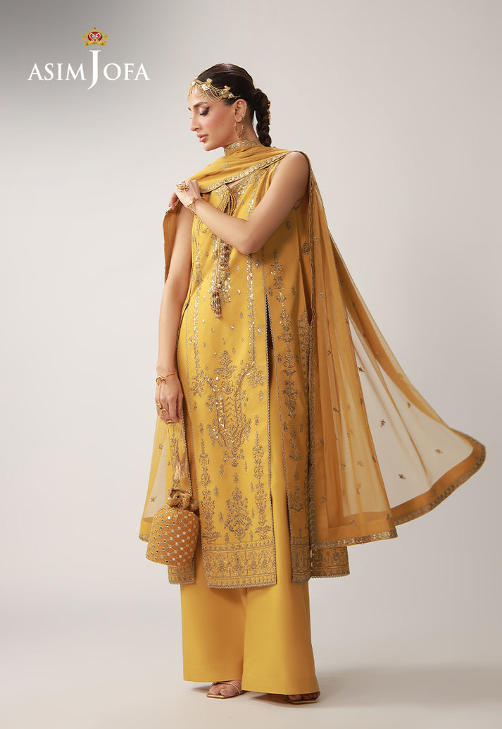 Asim Jofa 3 Piece Custom Stitched Suit - Yellow - LB31624