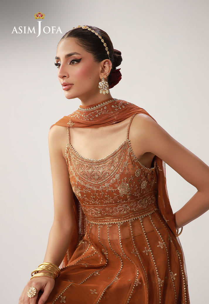 Asim Jofa 3 Piece Custom Stitched Suit - Mustard - LB31630