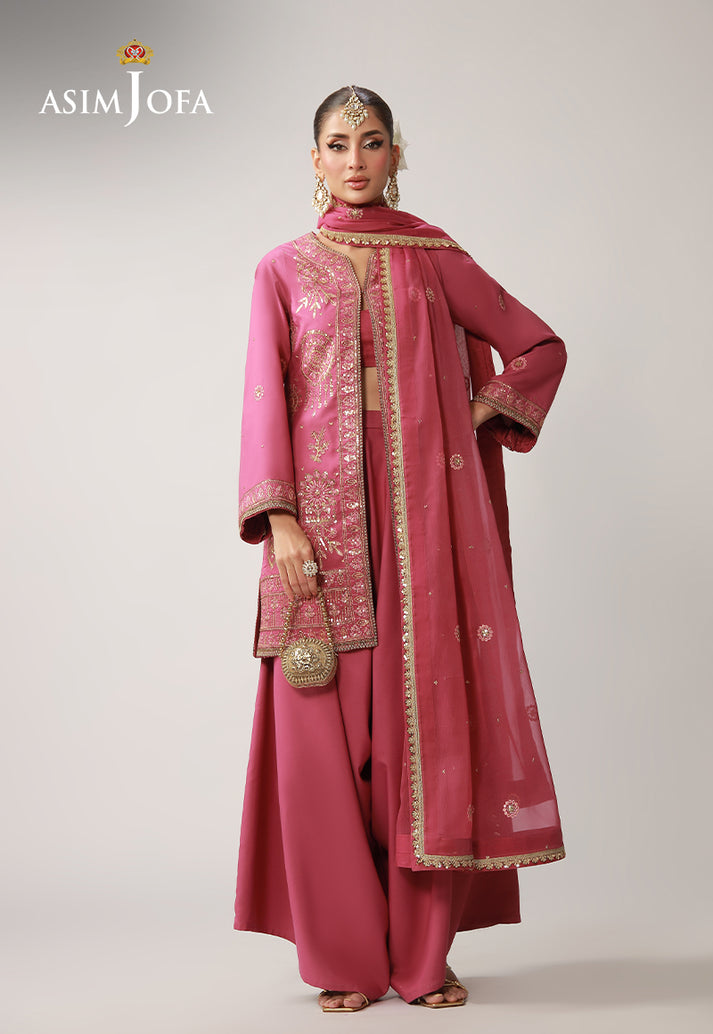 Asim Jofa 3 Piece Custom Stitched Suit - Pink - LB31621