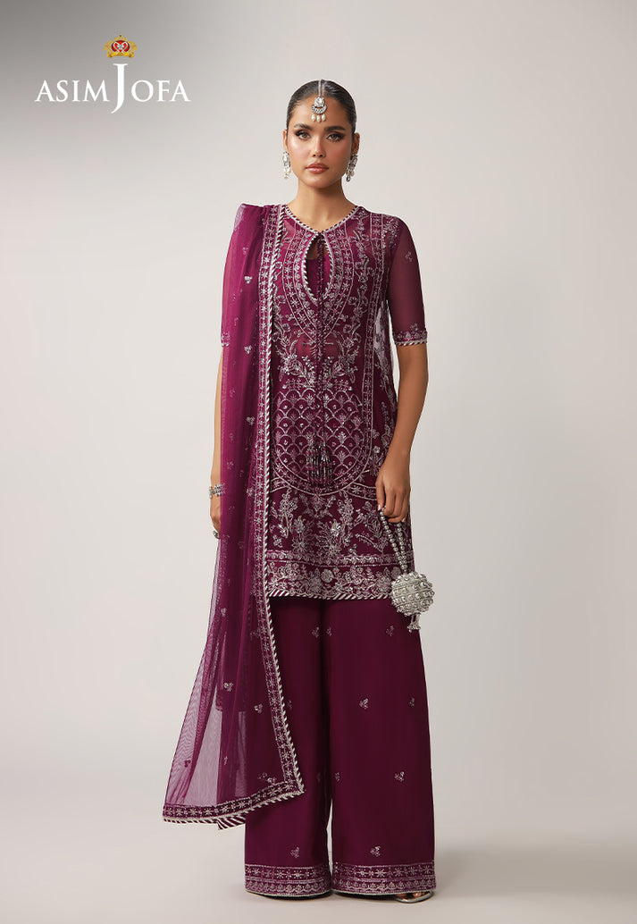 Asim Jofa 3 Piece Custom Stitched Suit - Purple - LB31628