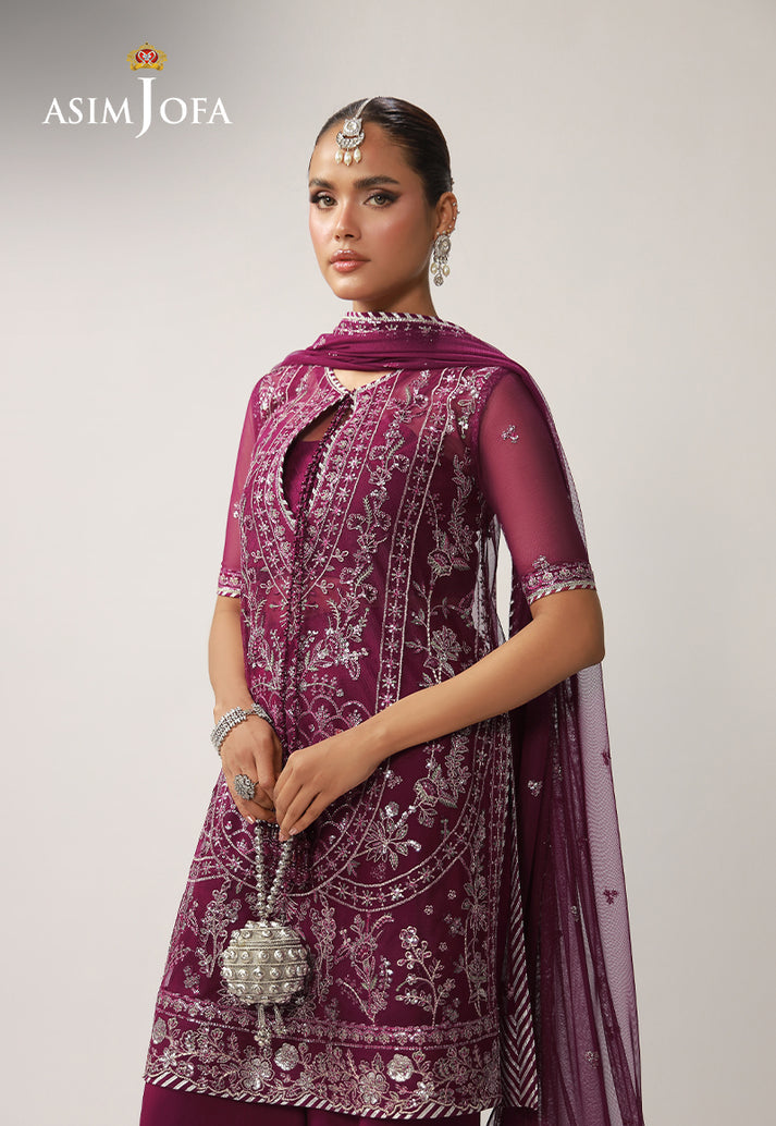 Asim Jofa 3 Piece Custom Stitched Suit - Purple - LB31628