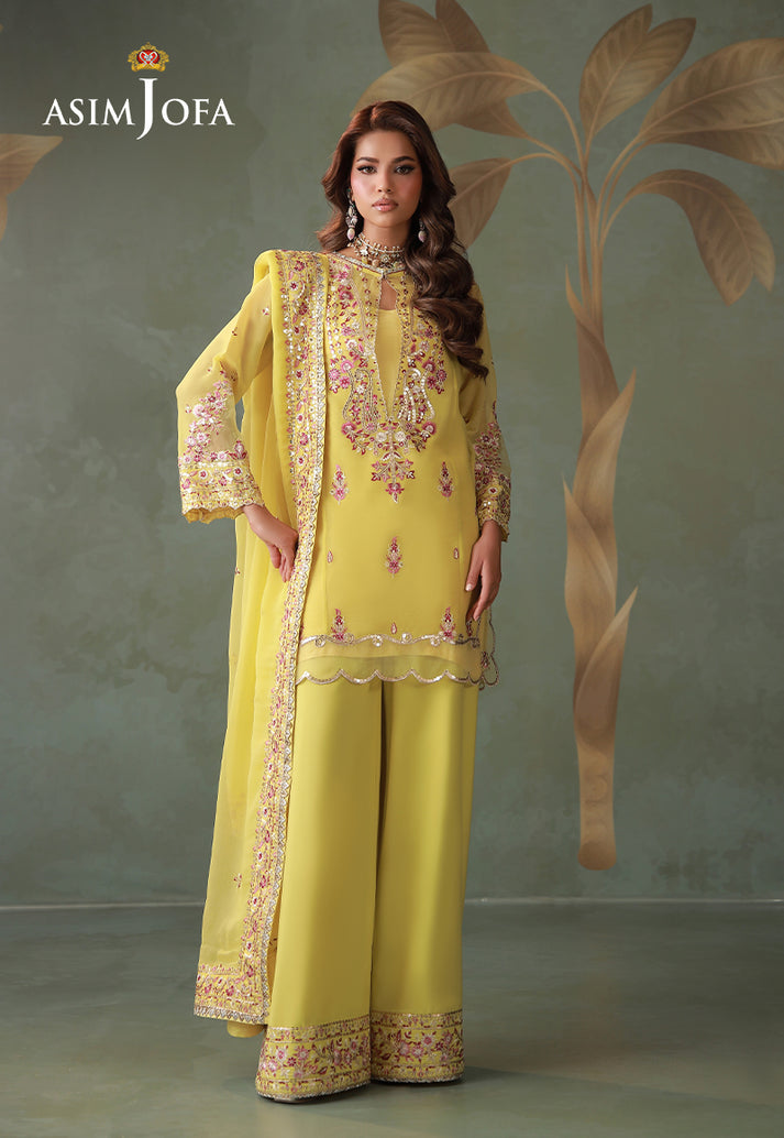 Asim Jofa 3 Piece Custom Stitched Suit - Yellow - LB31680