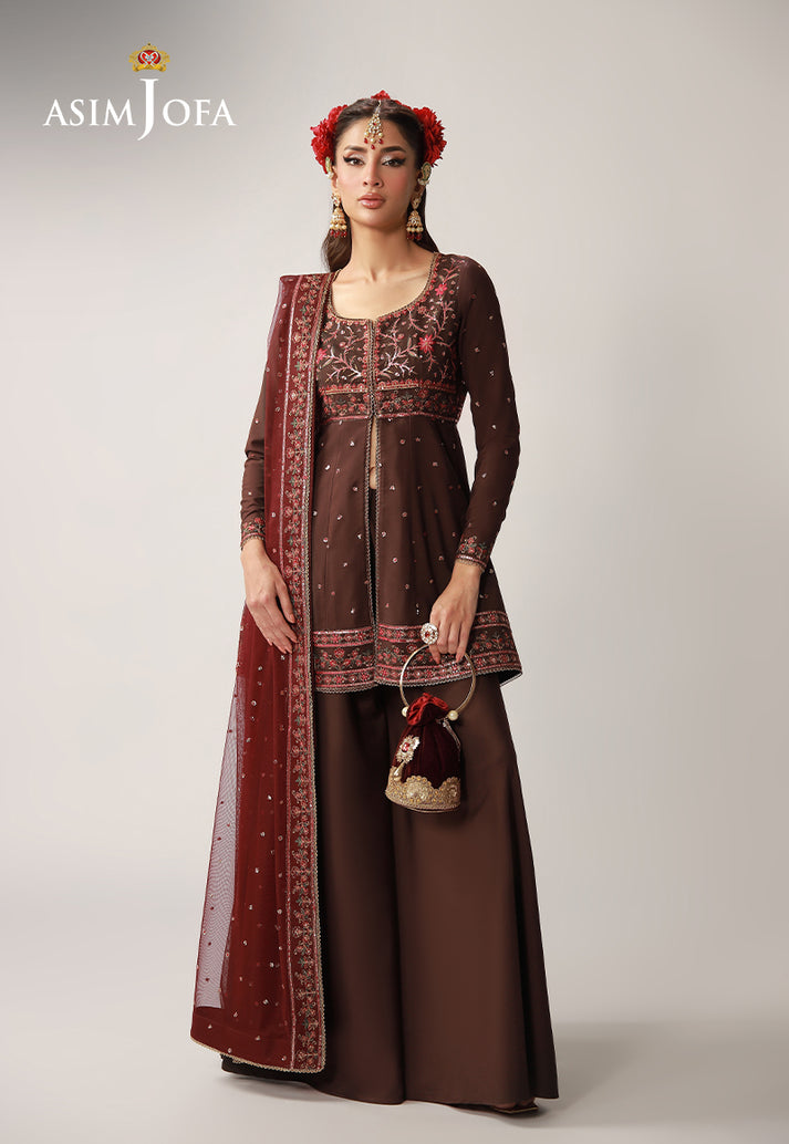 Asim Jofa 3 Piece Custom Stitched Suit - Brown - LB31623