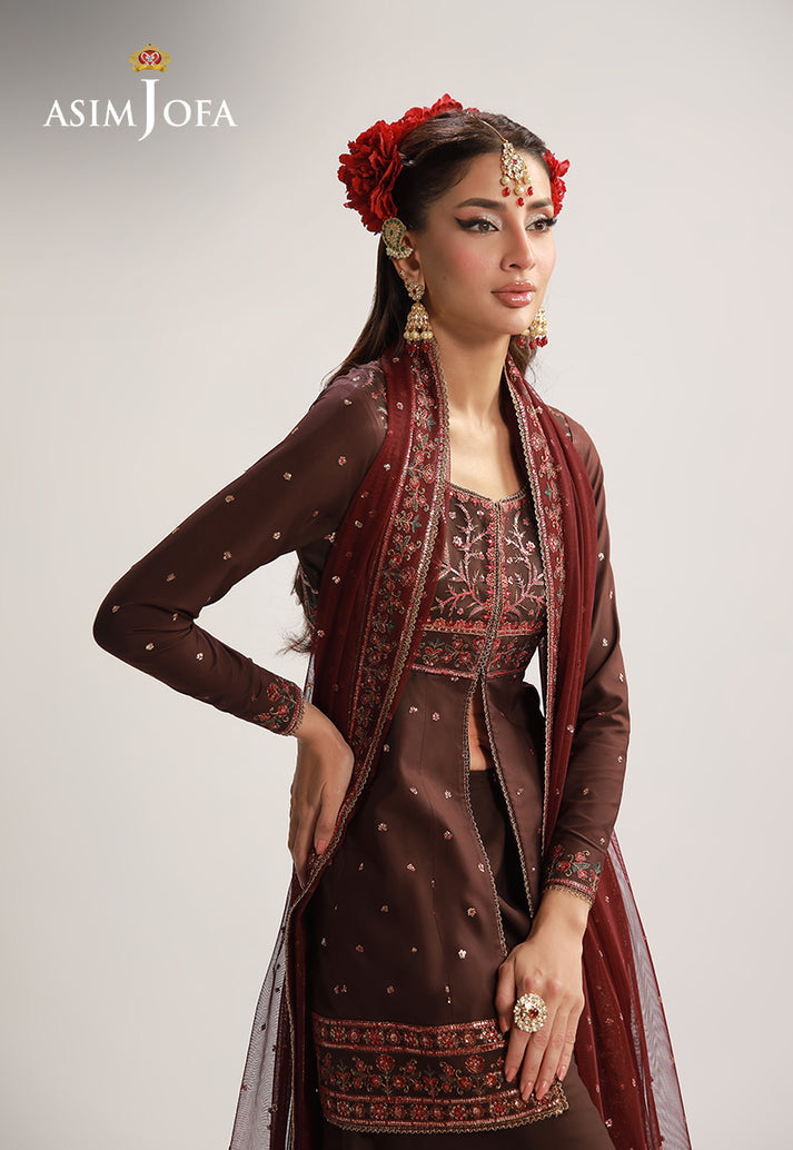 Asim Jofa 3 Piece Custom Stitched Suit - Brown - LB31623