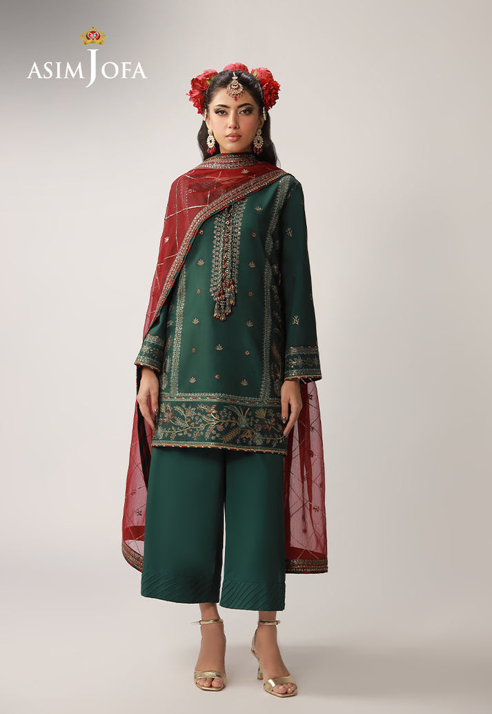 Asim Jofa 3 Piece Custom Stitched Suit - Green - LB31619