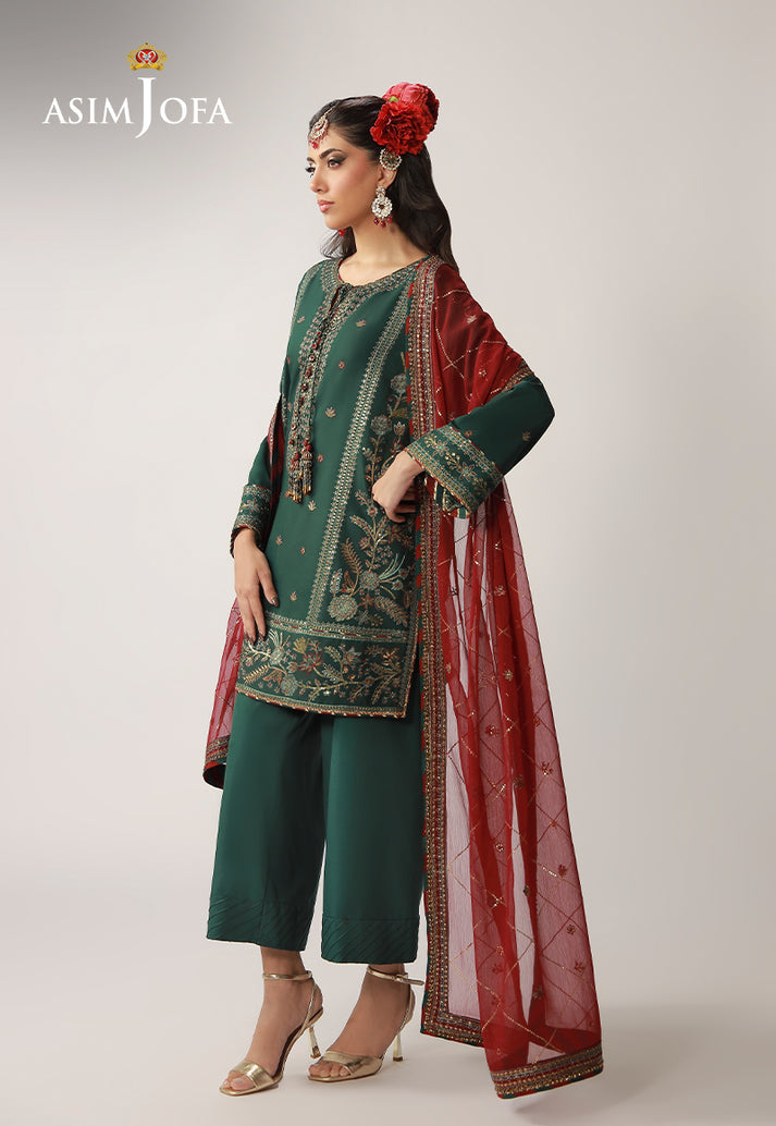 Asim Jofa 3 Piece Custom Stitched Suit - Green - LB31619