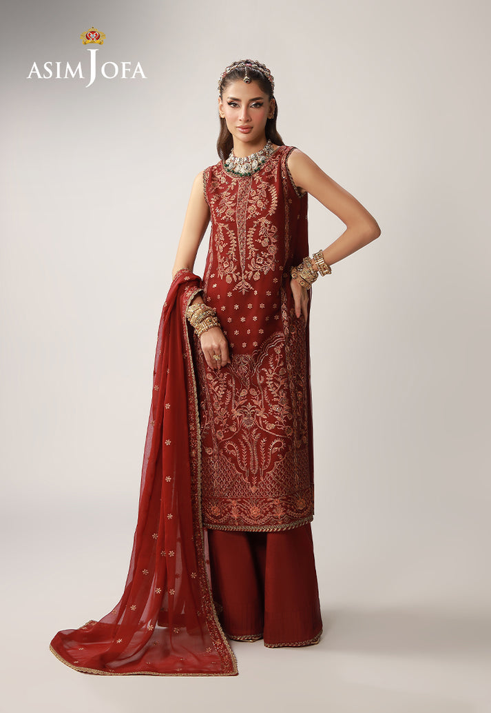 Asim Jofa 3 Piece Custom Stitched Suit - Orange - LB31620
