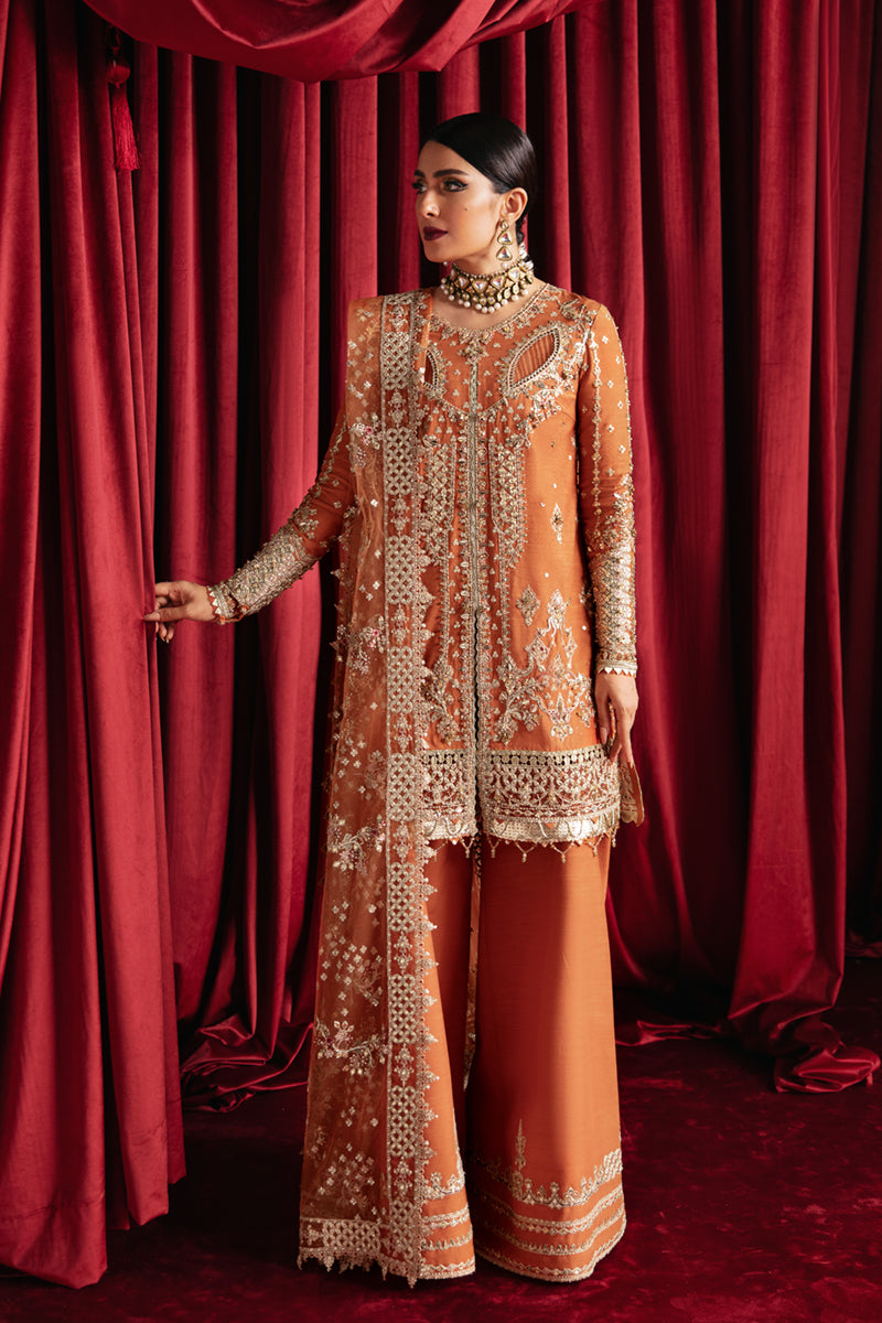 Qalamkar 3 Piece Custom Stitched Suit - Orange - LB28029