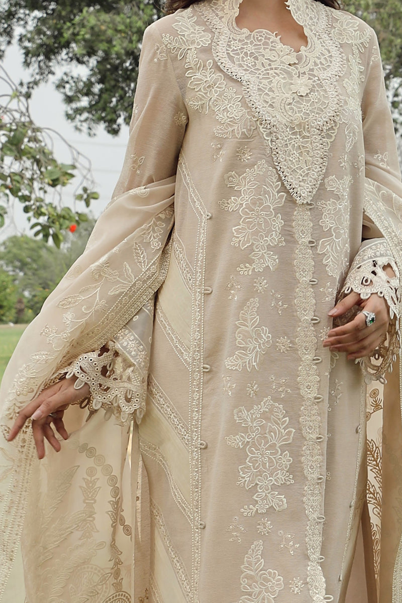 Qalamkar 3 Piece Custom Stitched Suit - Beige - LB286726