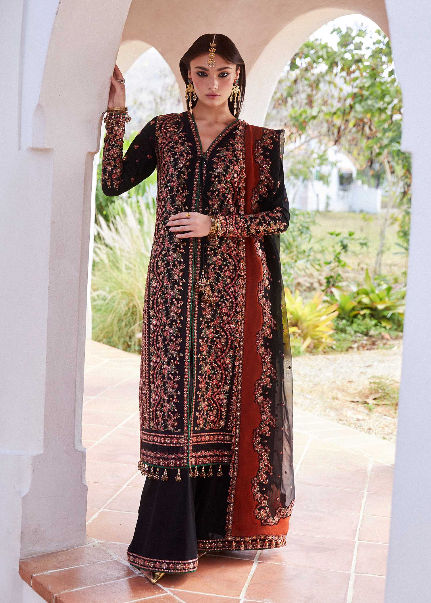 Hussain Rehar 3 Piece Custom Stitched Suit - Black - LB286570