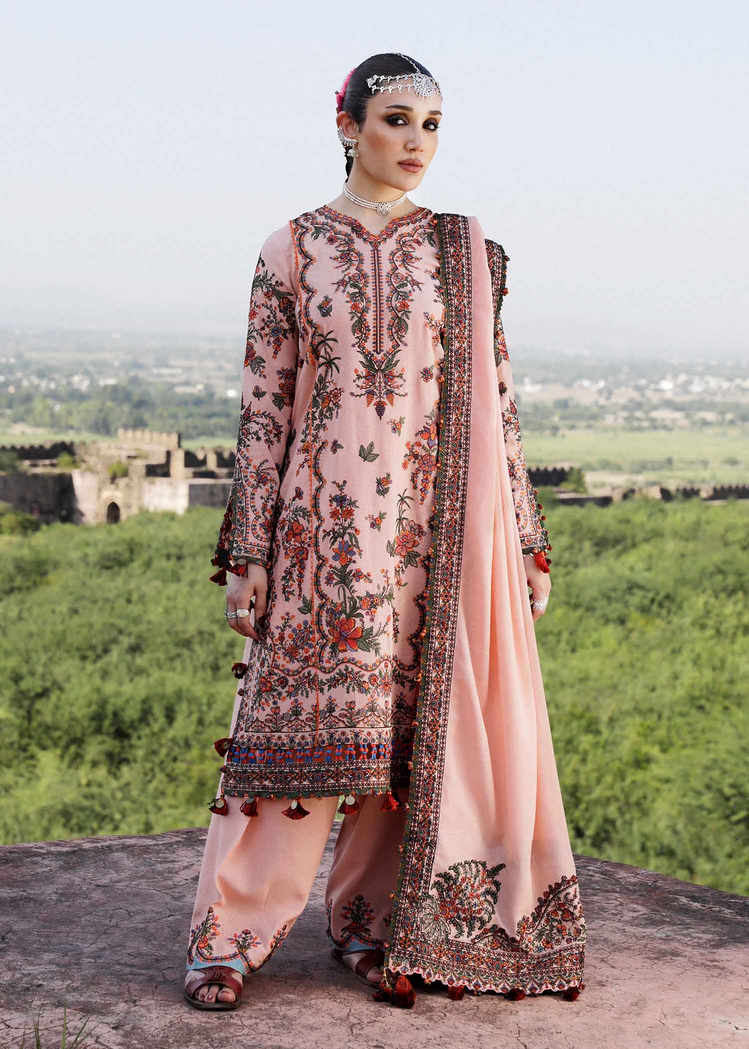 Hussain Rehar 3 Piece Custom Stitched Suit - Pink - LB284359