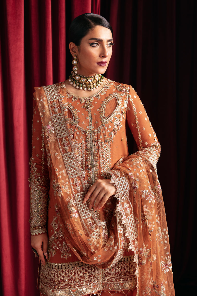 Qalamkar 3 Piece Custom Stitched Suit - Orange - LB28029