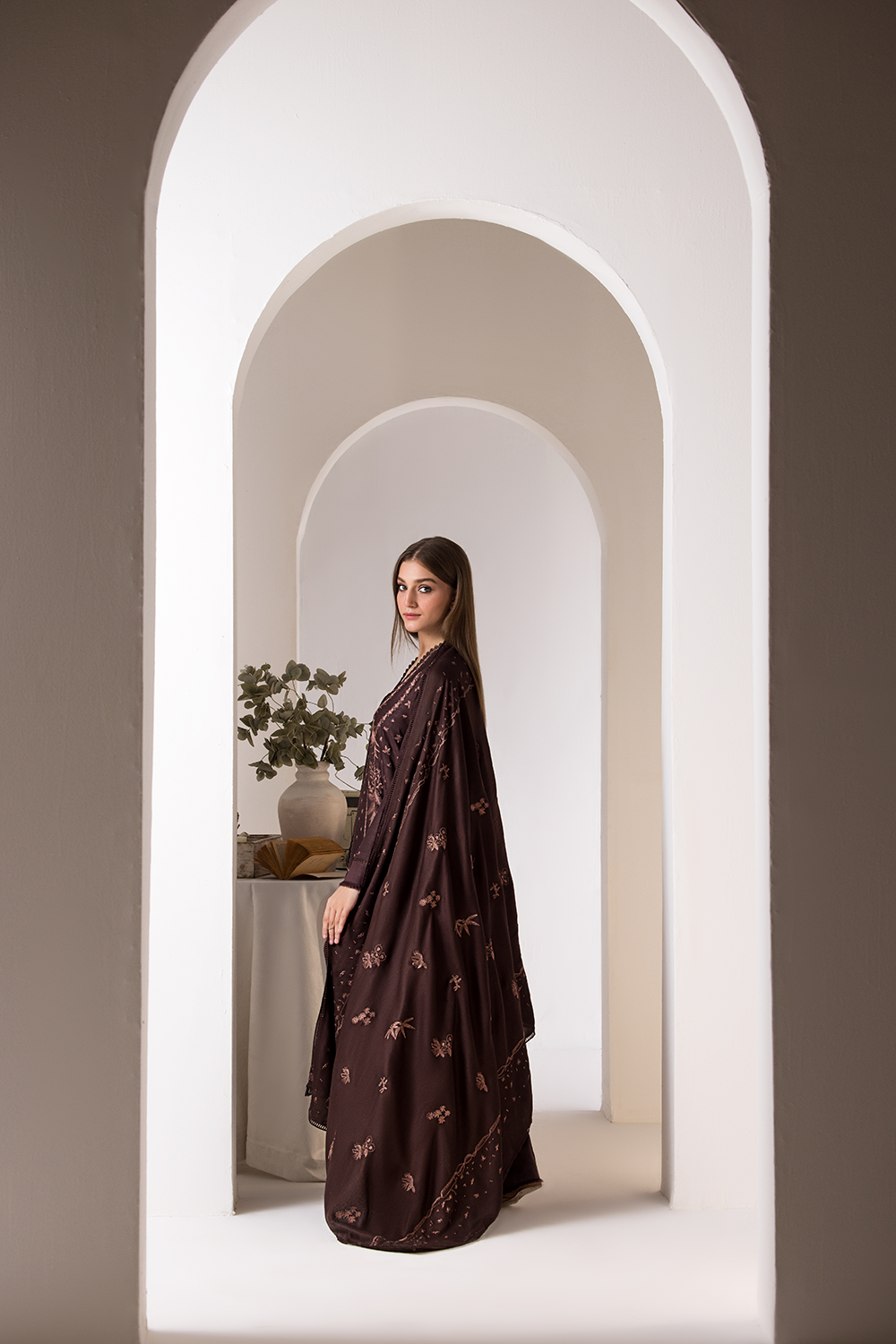 Sobia Nazir 3 Piece Custom Stitched Suit - Brown - LB288911