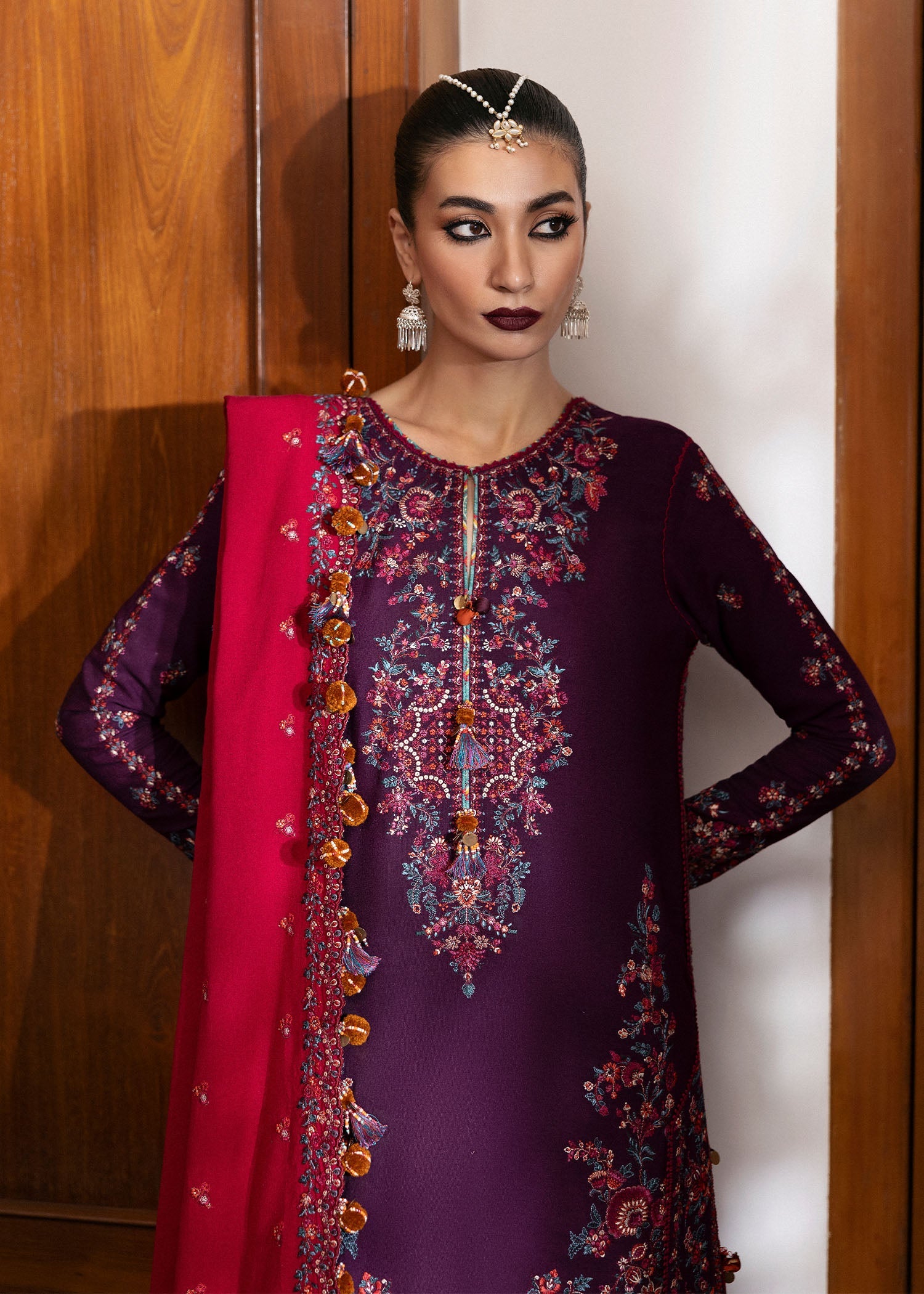 Hussain Rehar 3 Piece Custom Stitched Suit - Purple - LB289072