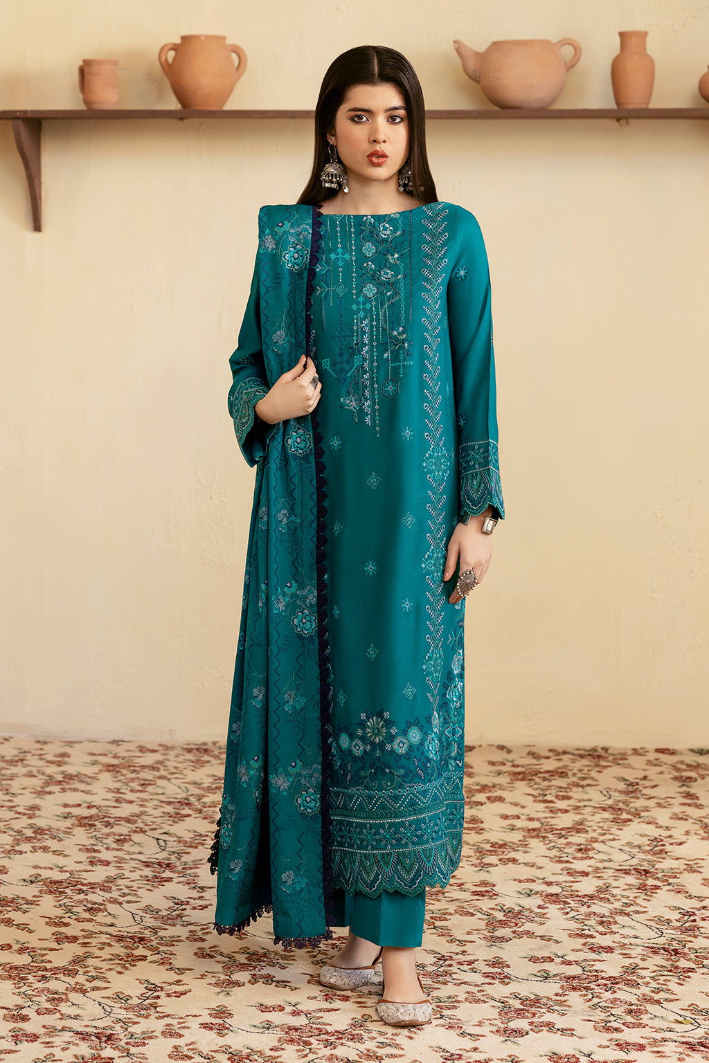 Ramsha 3 Piece Custom Stitched Suit - Teal - LB289308