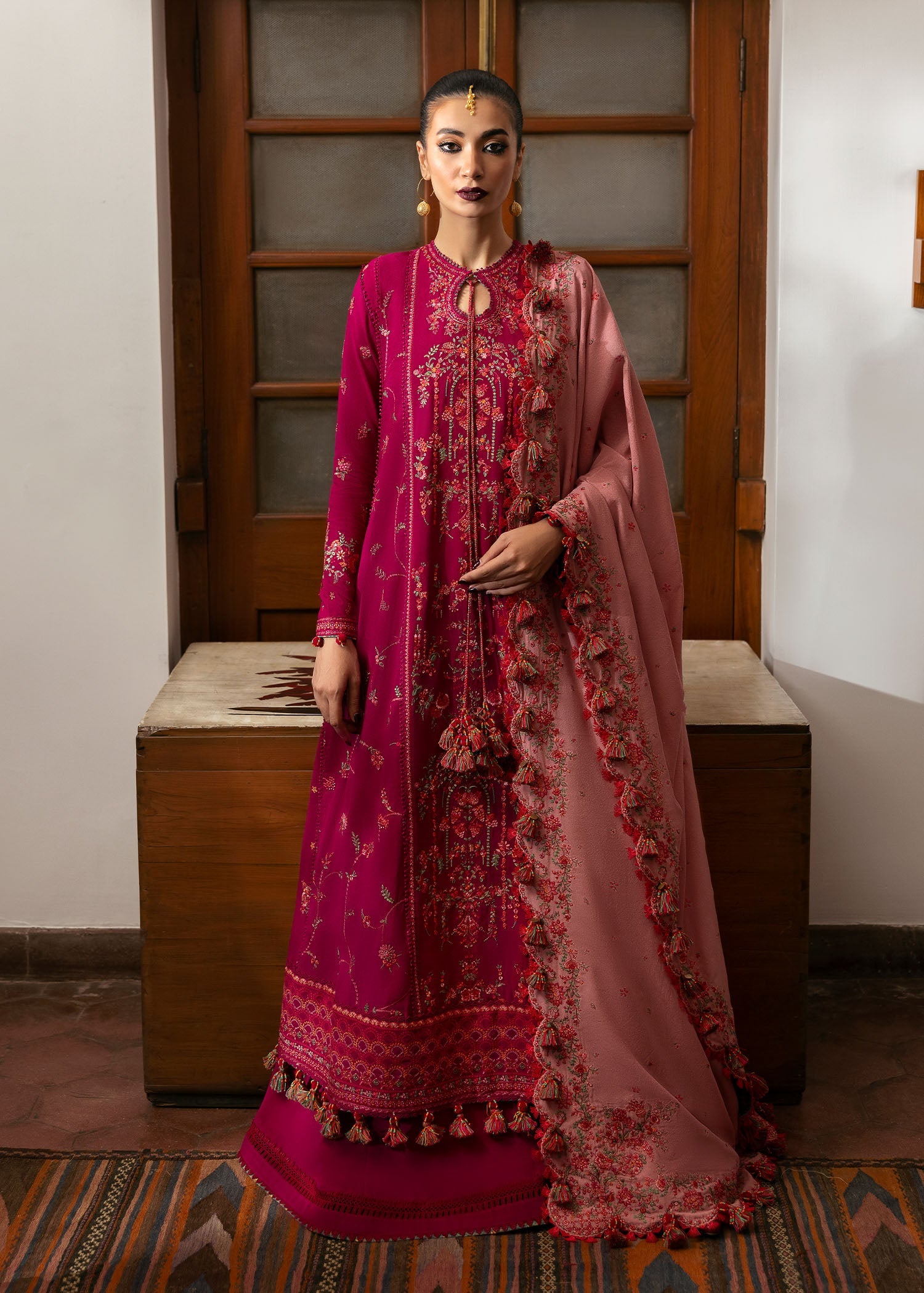 Hussain Rehar 3 Piece Custom Stitched Suit - Pink - LB289074