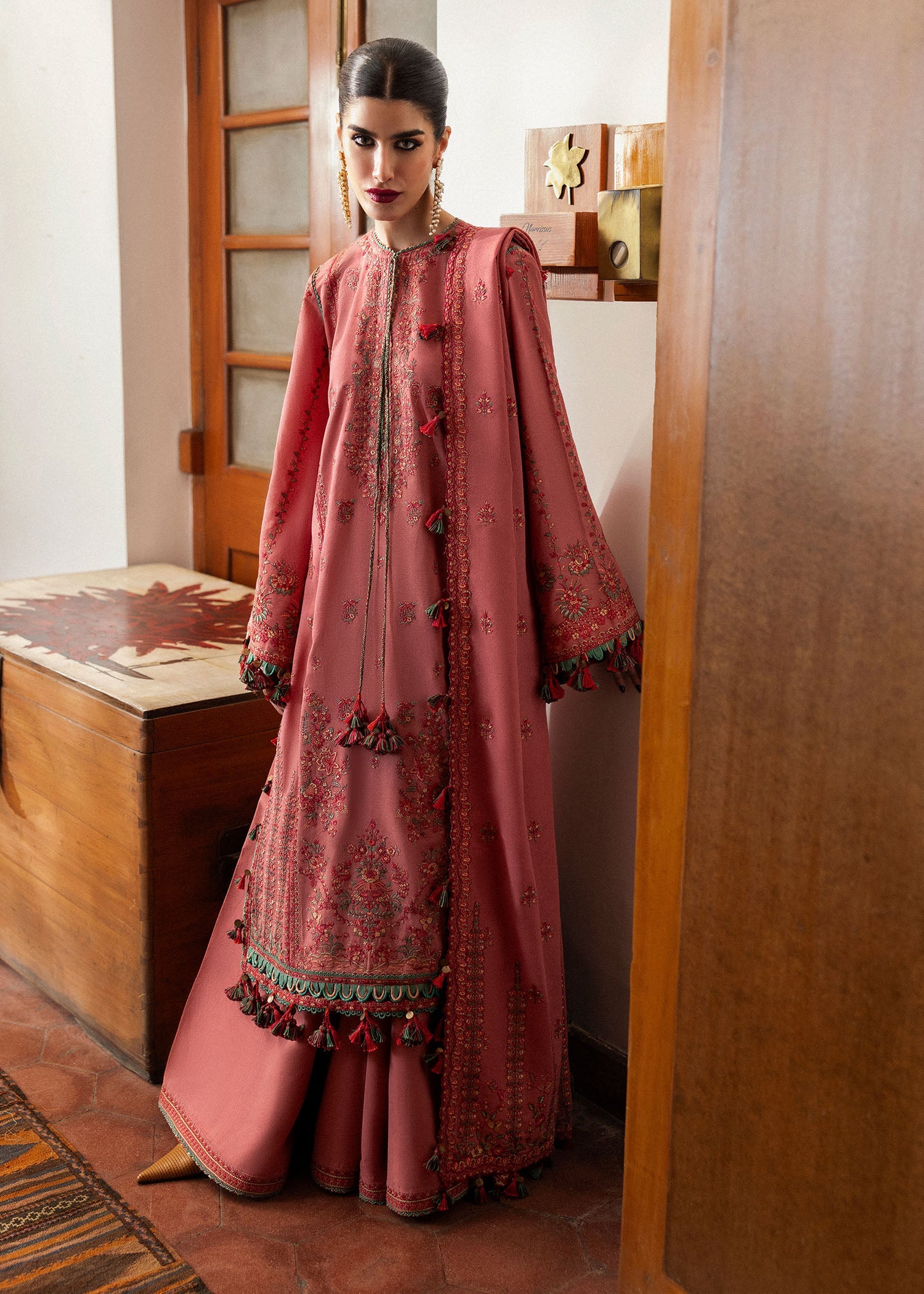 Hussain Rehar 3 Piece Custom Stitched Suit - Pink - LB289080