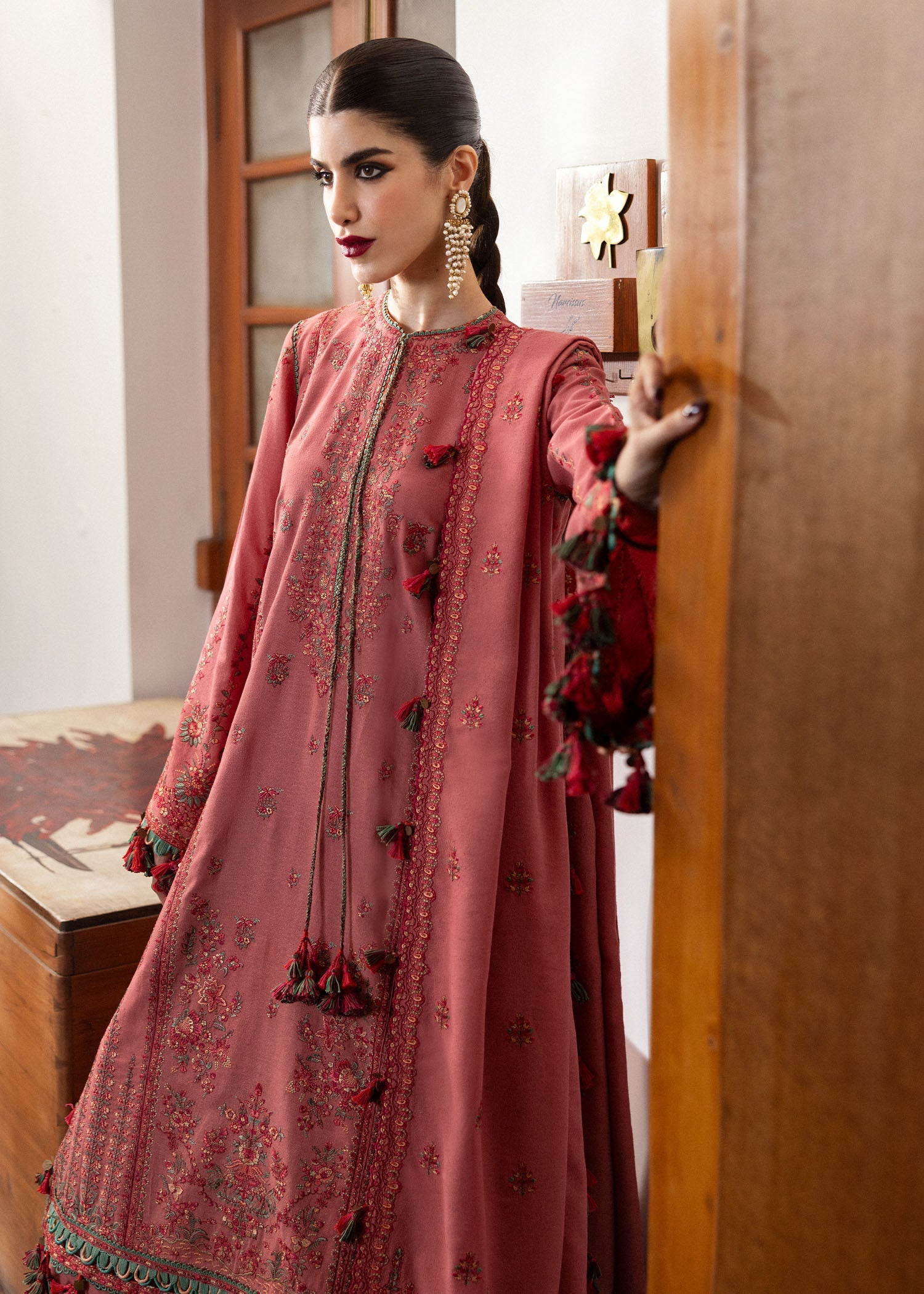 Hussain Rehar 3 Piece Custom Stitched Suit - Pink - LB289080