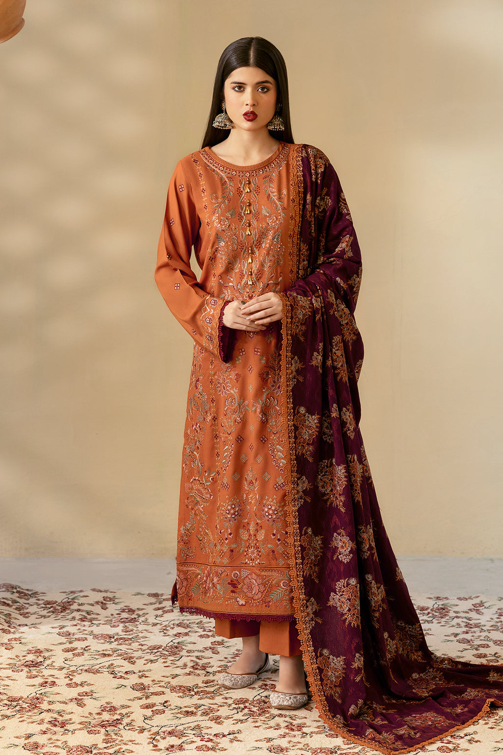 Ramsha 3 Piece Custom Stitched Suit - Orange - LB289306