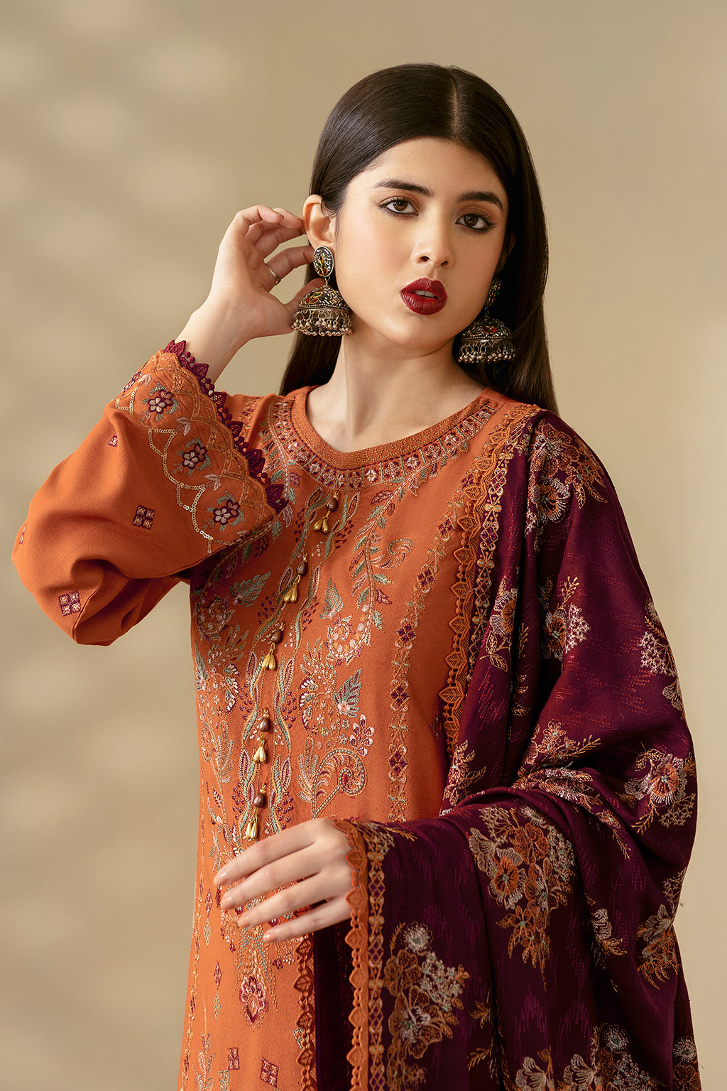 Ramsha 3 Piece Custom Stitched Suit - Orange - LB289306