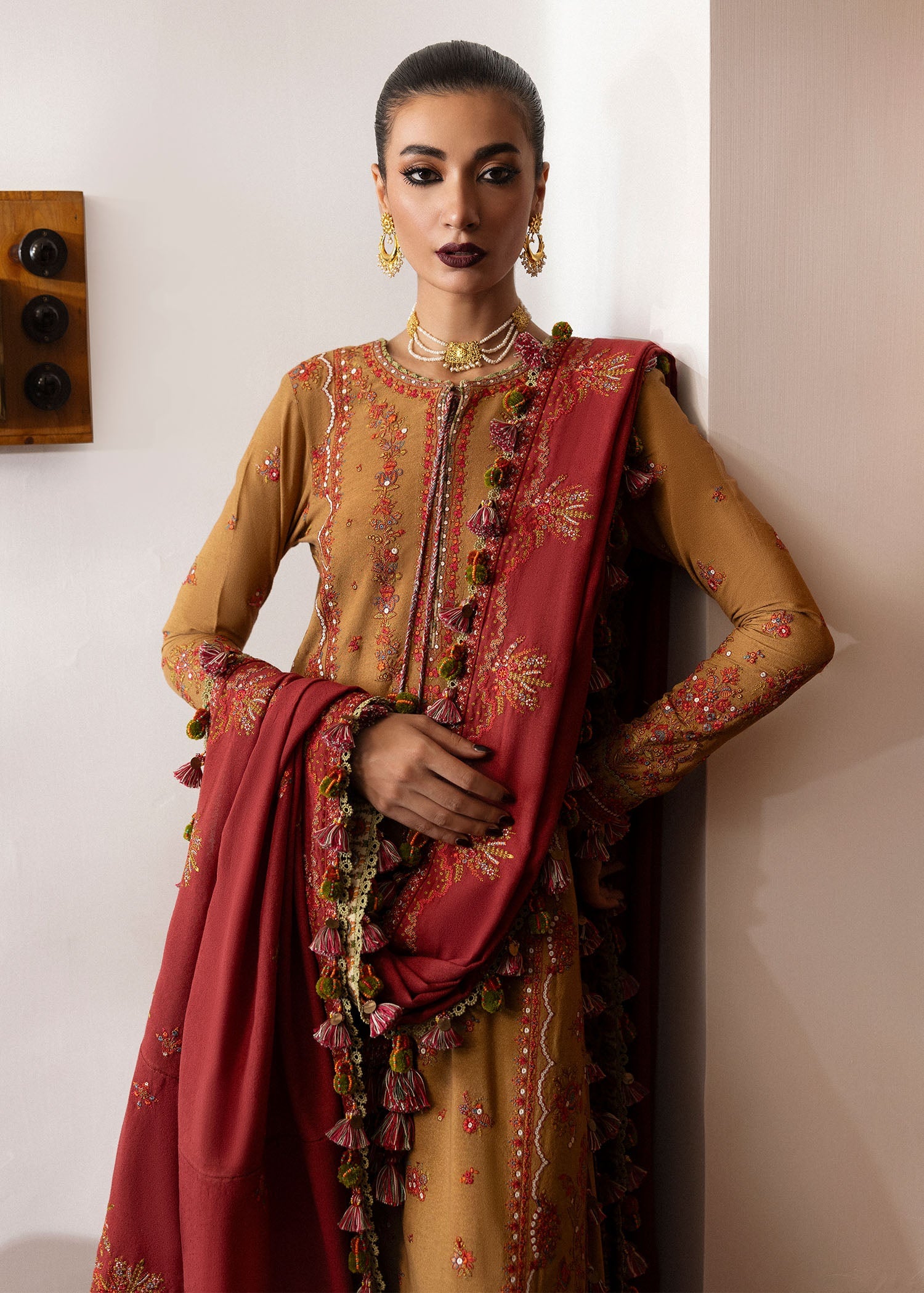 Hussain Rehar 3 Piece Custom Stitched Suit - Brown - LB289078