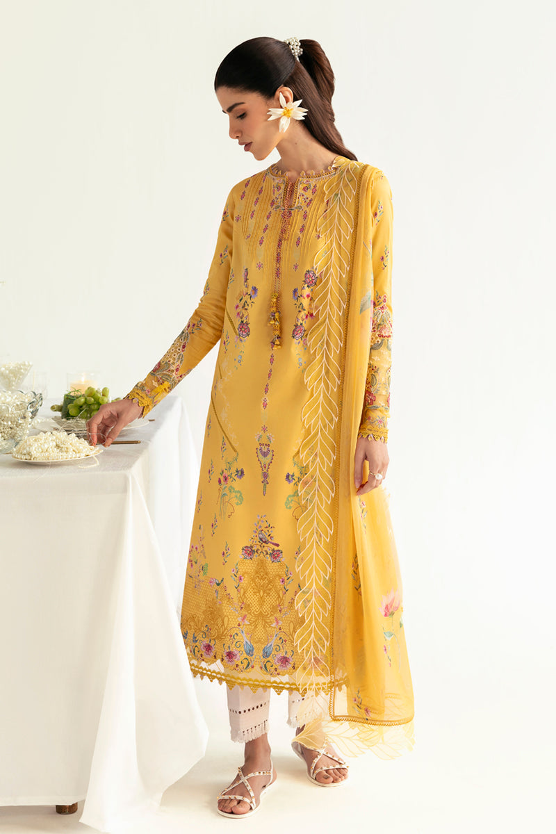 Qalamkar 3 Piece Custom Stitched Suit - Yellow - LB289359