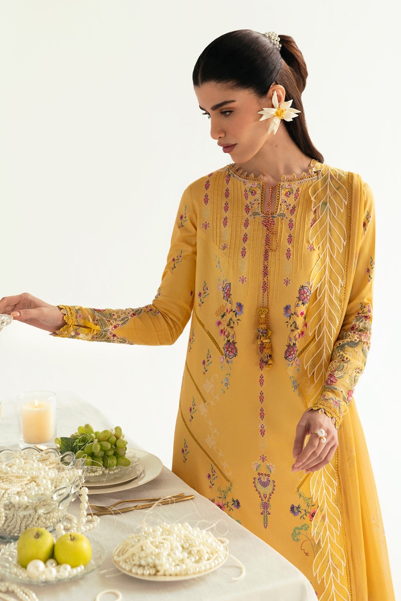 Qalamkar 3 Piece Custom Stitched Suit - Yellow - LB289359