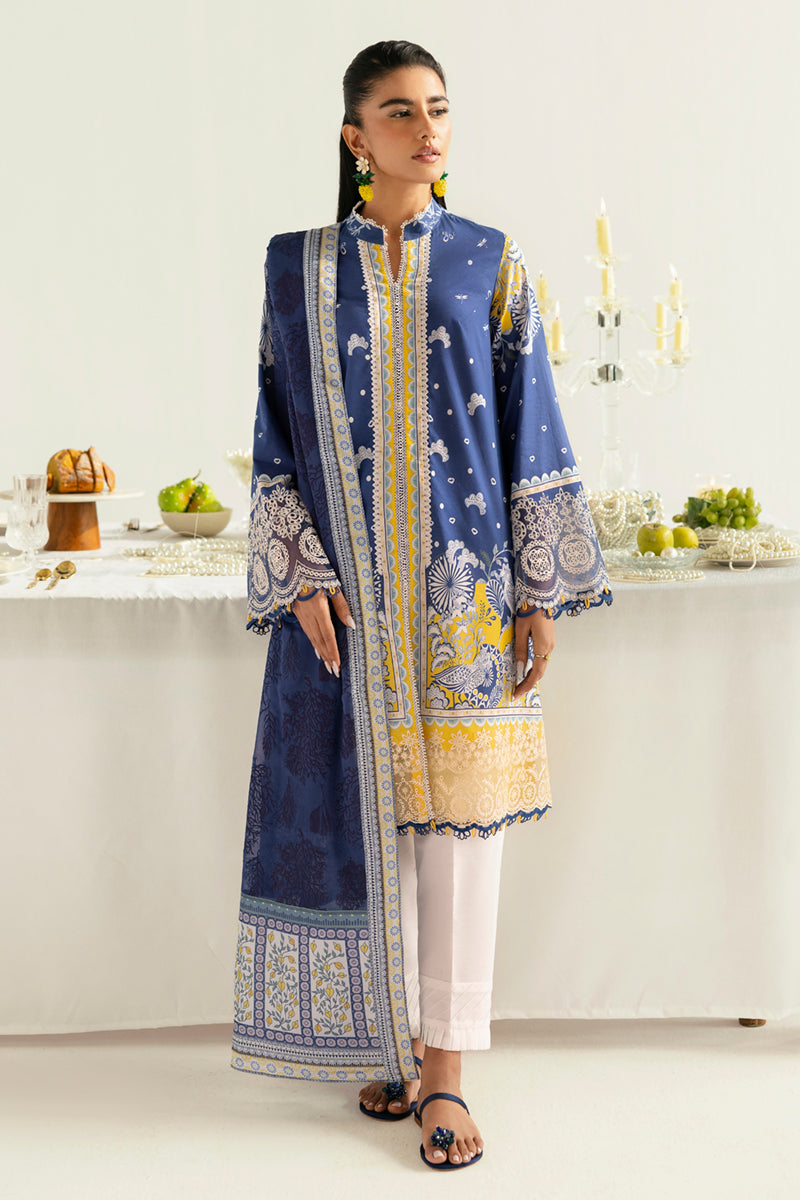 Qalamkar 3 Piece Custom Stitched Suit - Blue - LB289356