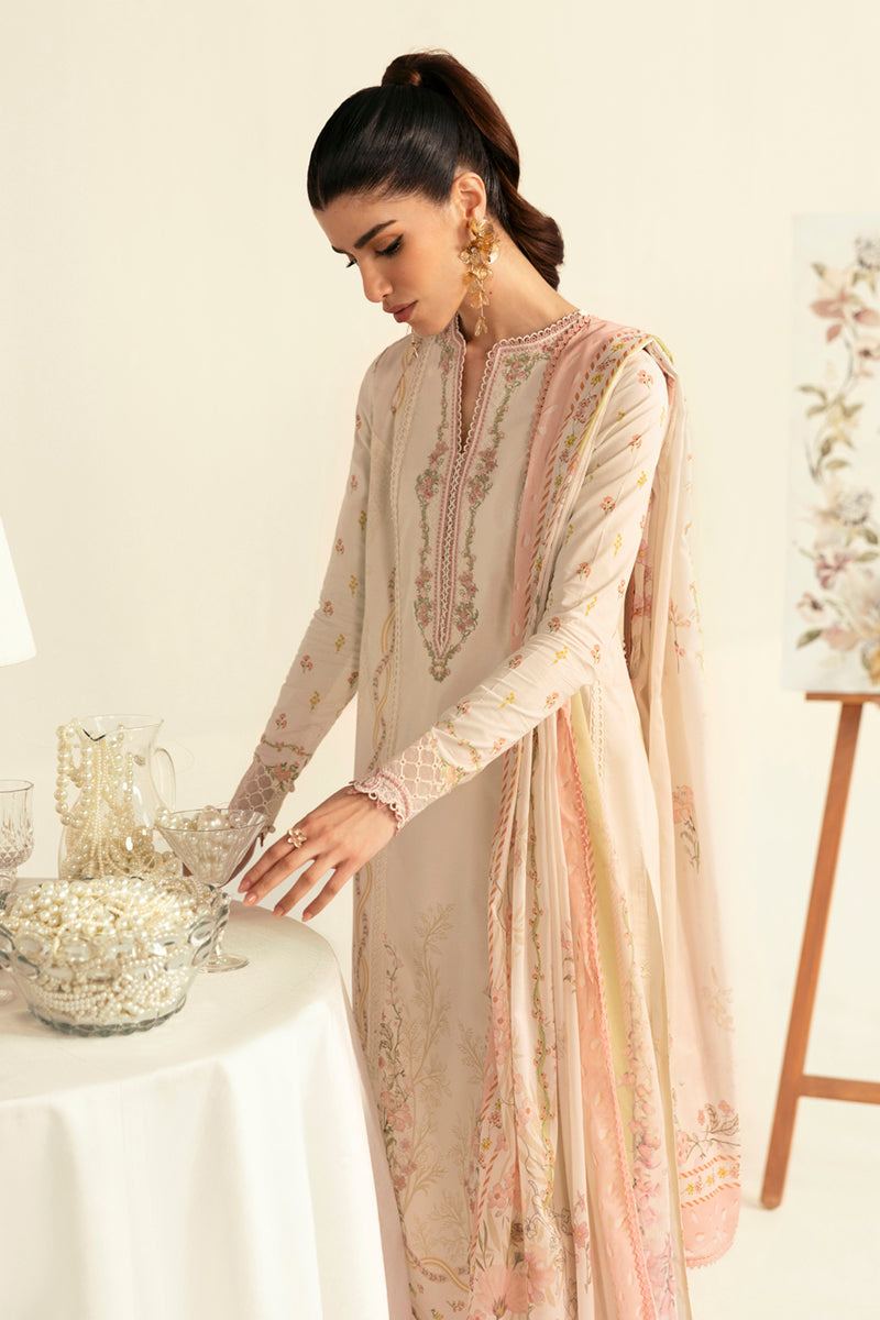 Qalamkar 3 Piece Custom Stitched Suit - Beige - LB289361