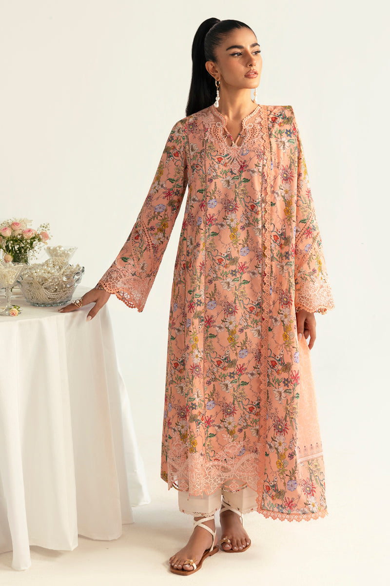 Qalamkar 3 Piece Custom Stitched Suit - Peach - LB289363