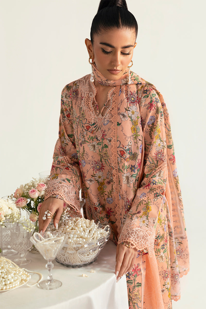 Qalamkar 3 Piece Custom Stitched Suit - Peach - LB289363