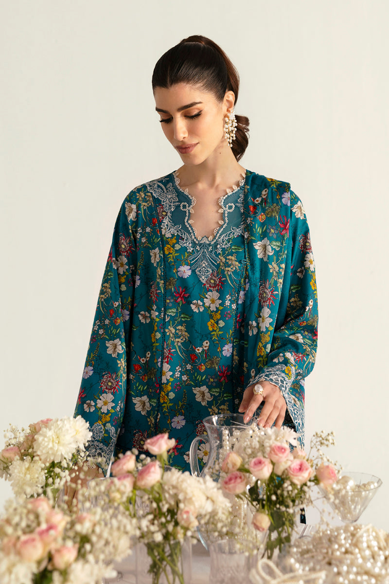 Qalamkar 3 Piece Custom Stitched Suit - Blue - LB289362