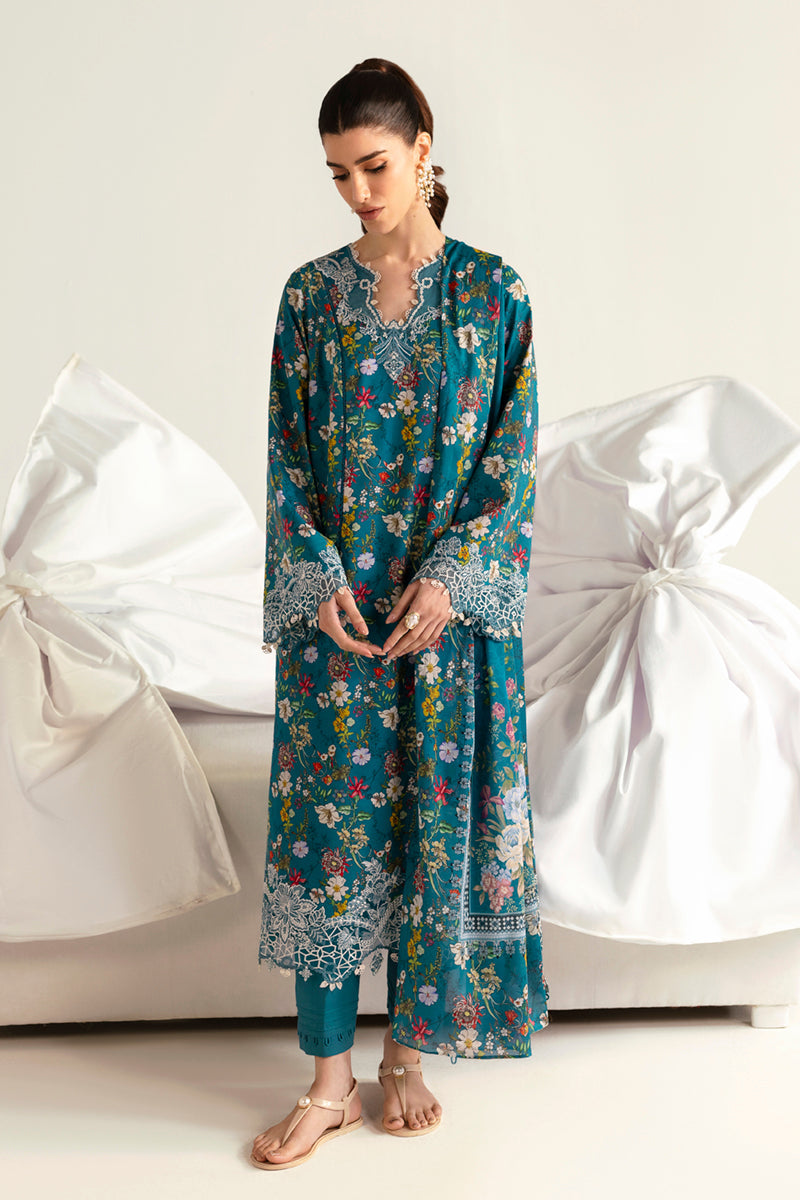 Qalamkar 3 Piece Custom Stitched Suit - Blue - LB289362