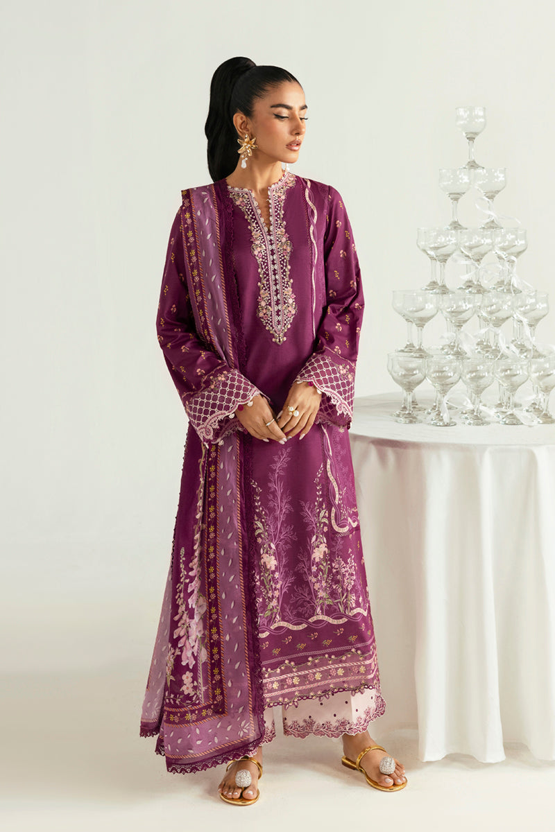 Qalamkar 3 Piece Custom Stitched Suit - Purple - LB289360