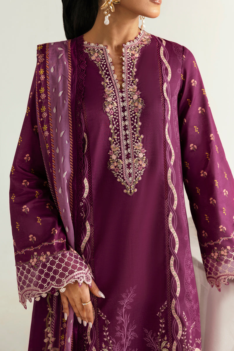 Qalamkar 3 Piece Custom Stitched Suit - Purple - LB289360