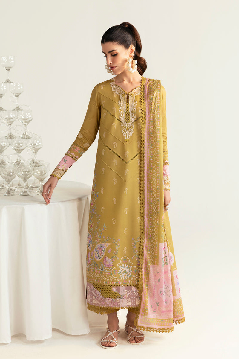 Qalamkar 3 Piece Custom Stitched Suit - Mustard - LB289354