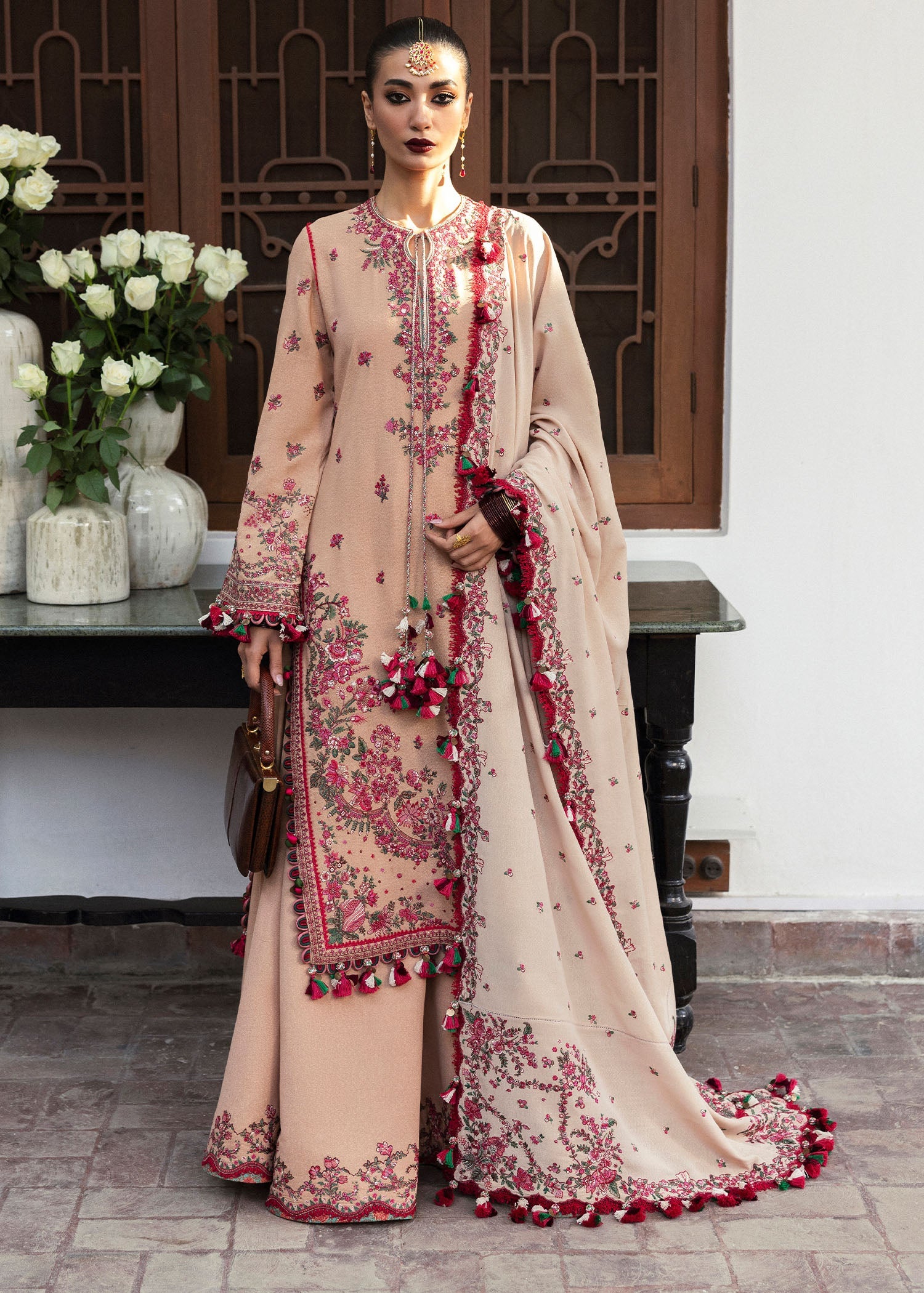 Hussain Rehar 3 Piece Custom Stitched Suit - Beige - LB289073