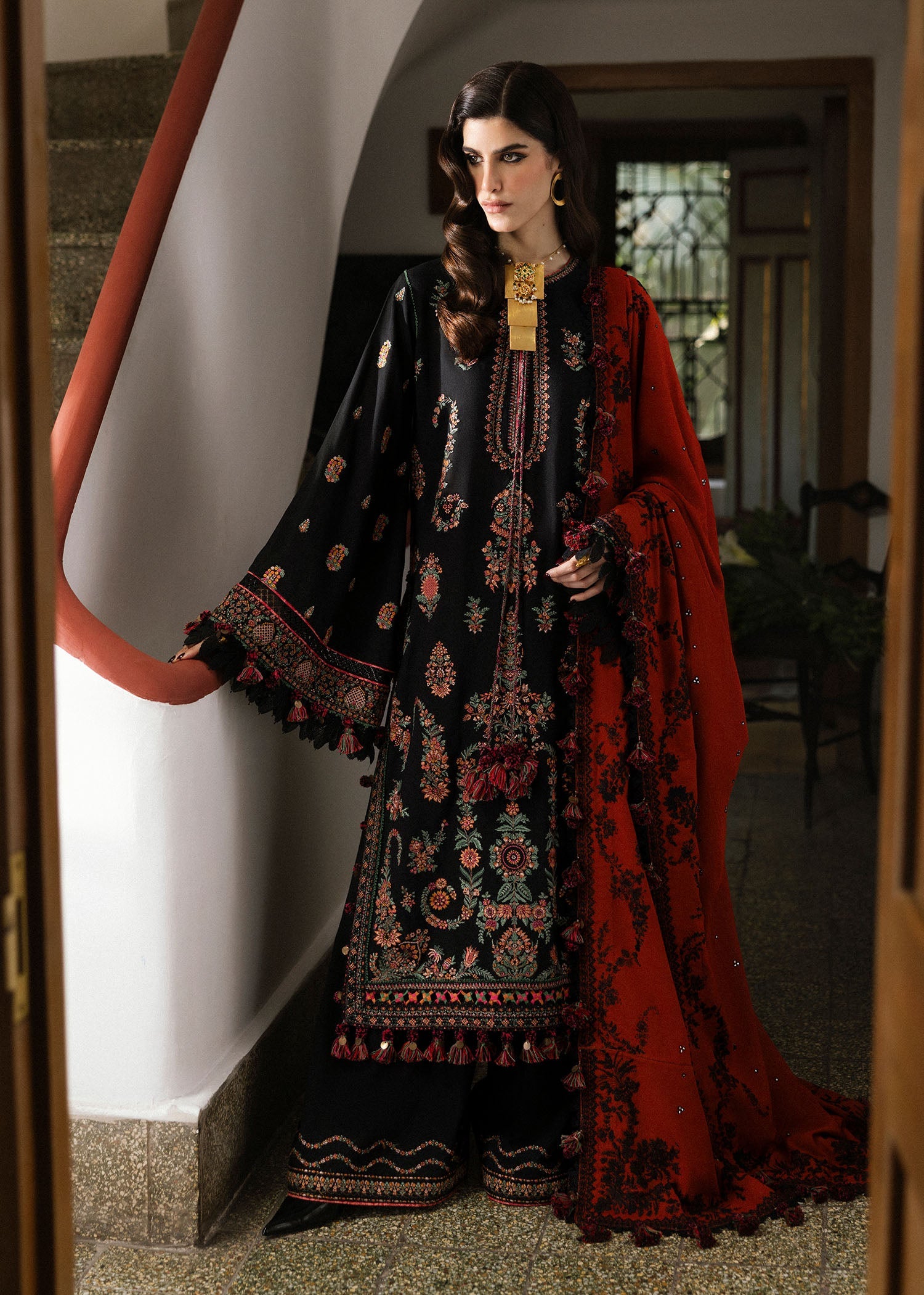 Hussain Rehar 3 Piece Custom Stitched Suit - Black - LB289079