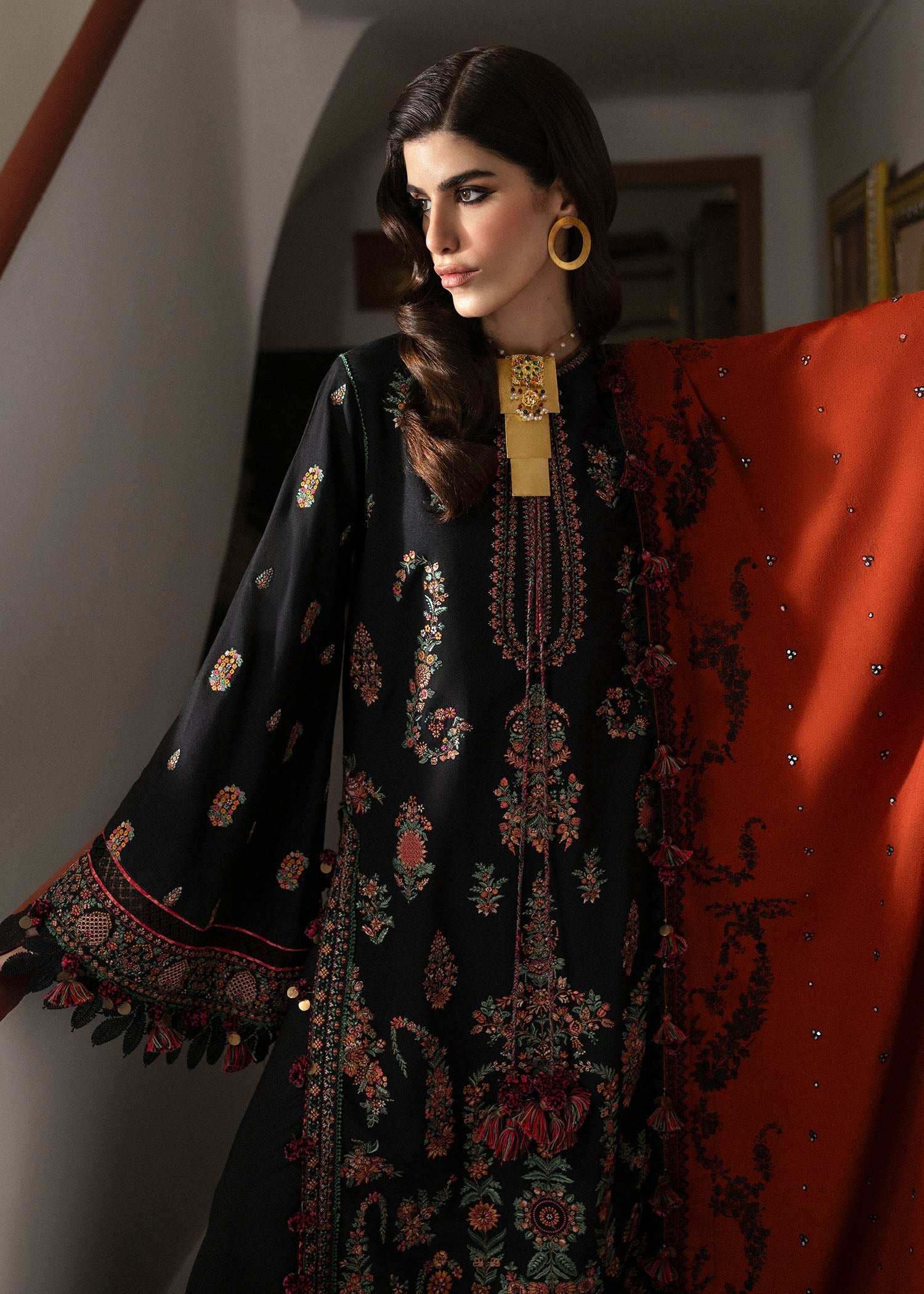 Hussain Rehar 3 Piece Custom Stitched Suit - Black - LB289079