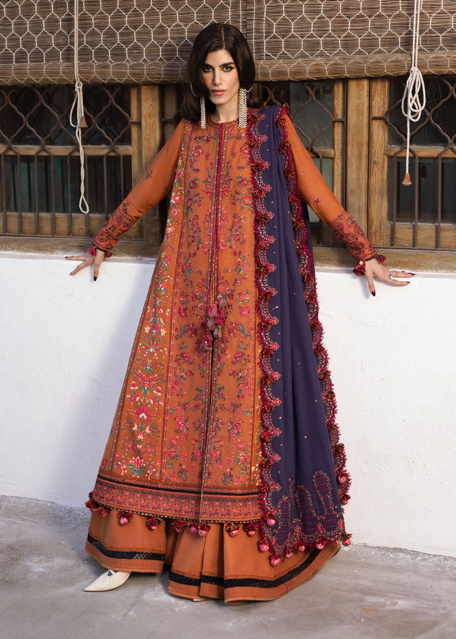 Hussain Rehar 3 Piece Custom Stitched Suit - Orange - LB289082