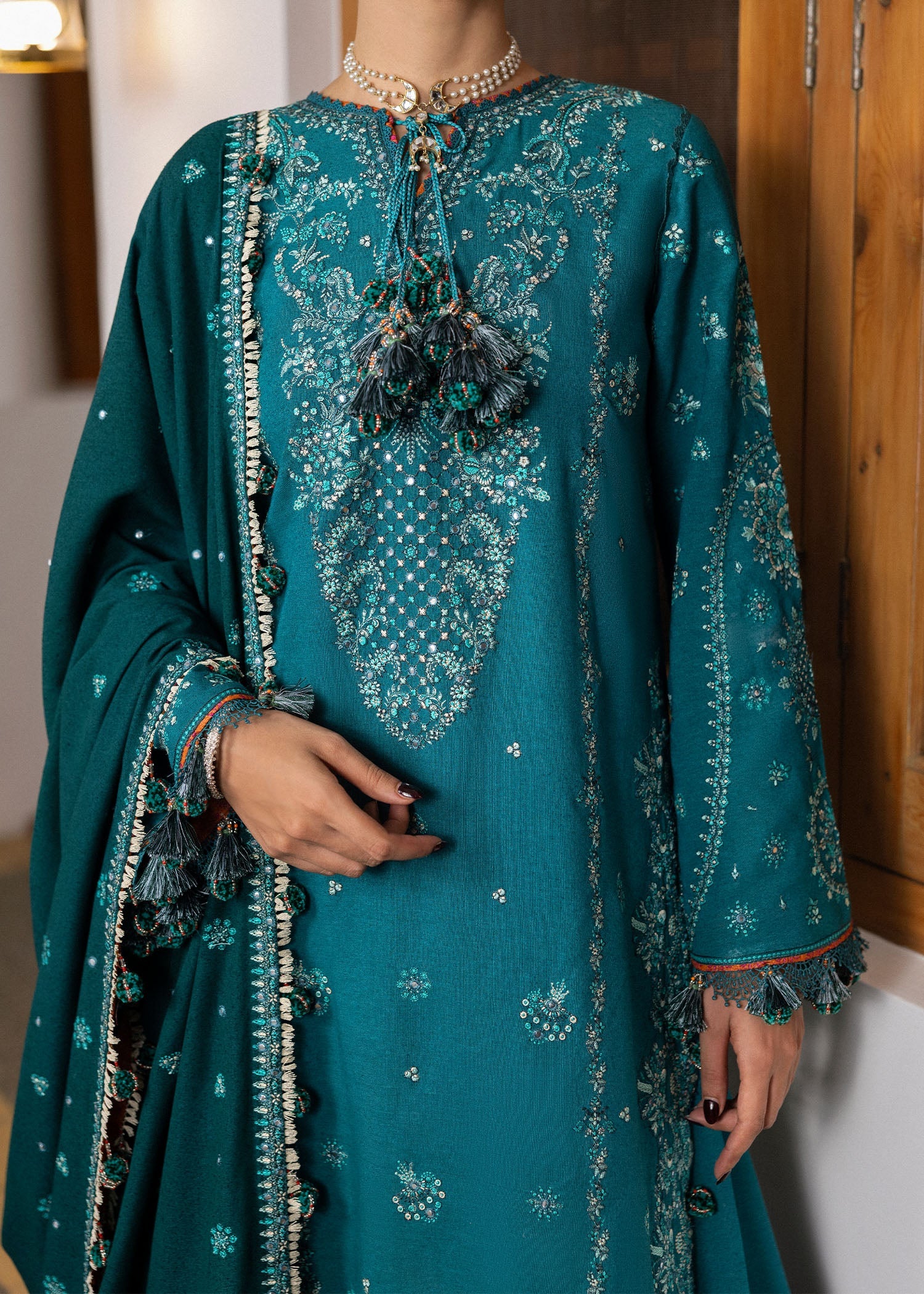 Hussain Rehar 3 Piece Custom Stitched Suit - Blue - LB289081