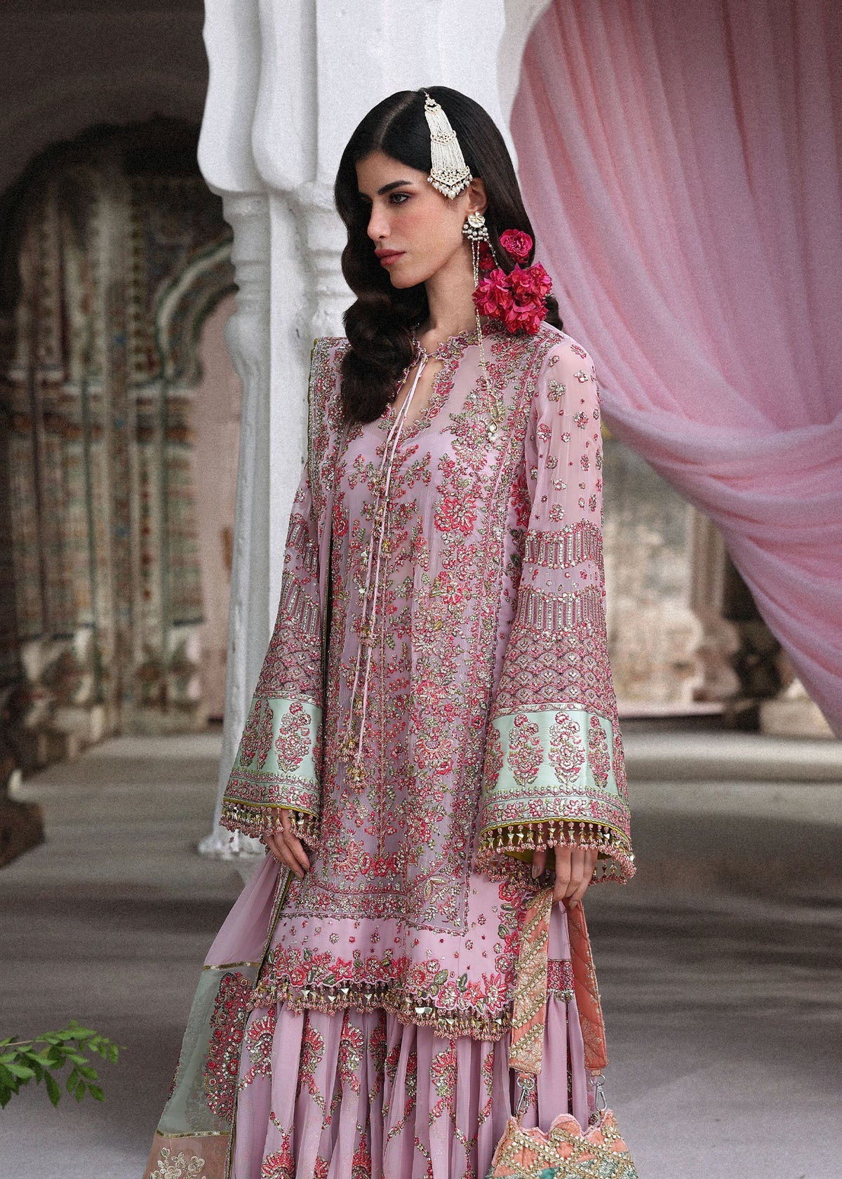 Hussain Rehar 3 Piece Custom Stitched Suit - Pink - LB31343
