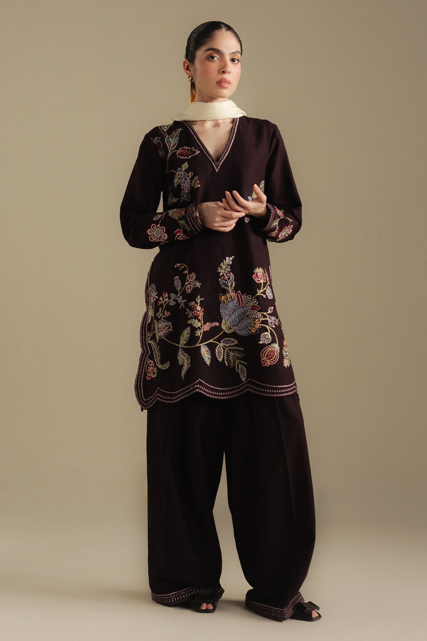 Zara Shahjahan 3 Piece Custom Stitched Suit - Brown - LB30988